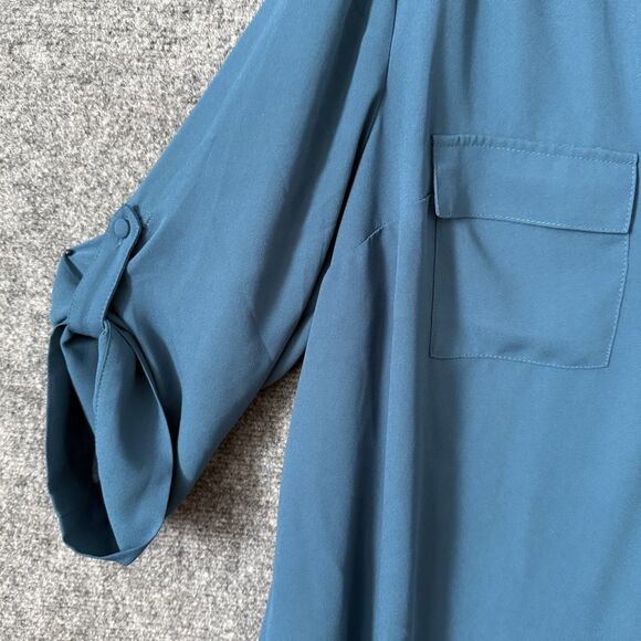 Torrid Harper 3/4 Sleeve Blouse Sz L Teal  Front Pockets Pullover Drapey - Picture 4 of 12